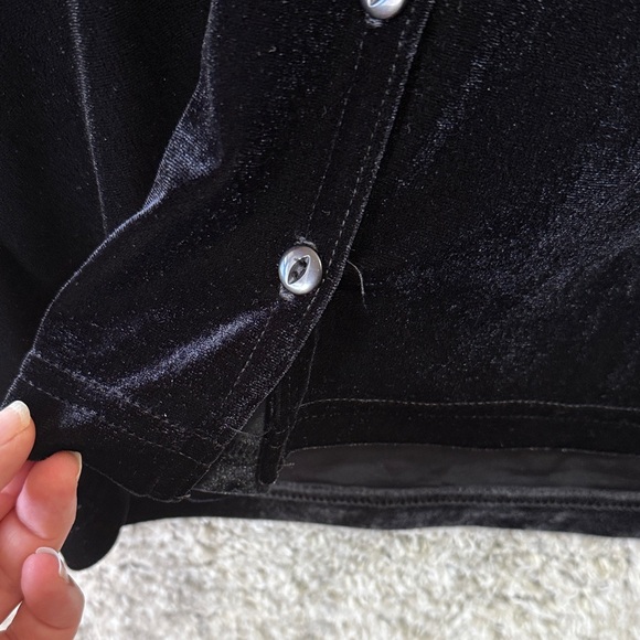Vintage Black Velvet Button-Down Shirt Cardigan 90s Whimsigoth Size Small - Picture 4 of 8